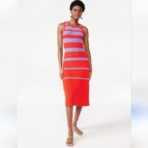 Scoop Women’s Striped Crochet Dress, Mid-Calf Length